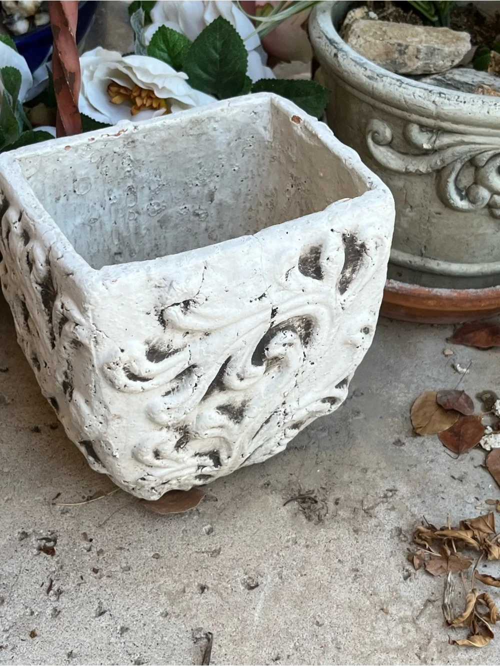 Decorative White Square Scroll Planter - Unbranded